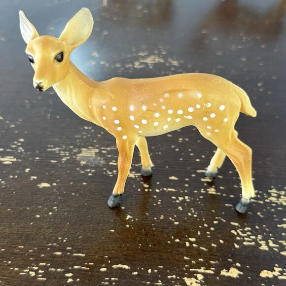 Vtg Celluloid Hard Plastic Deer Figurines Set of 4 Hong Kong 3 Doe 1 Fawn Bambi - Picture 6 of 12